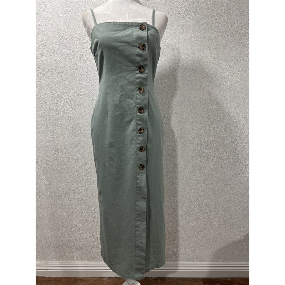 Etophe Studios Agave Green  Button Up Midi Dress Size‎ Small Adjustable Straps
